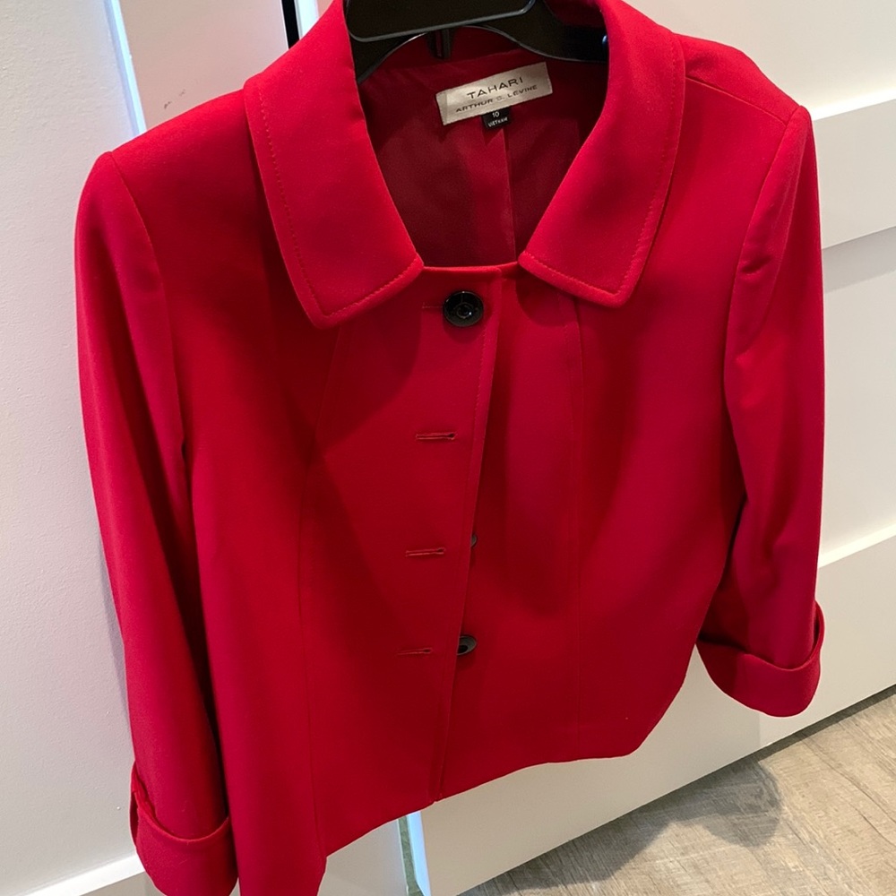 Tahari S. Levine crimson / red colored blazer size 10.